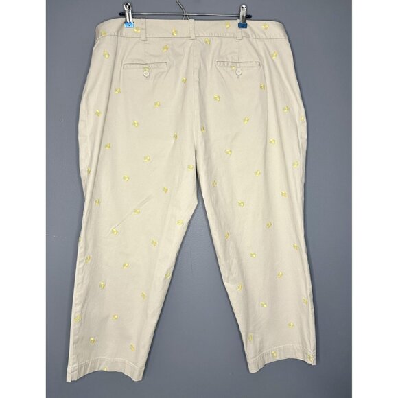 Talbots Pants Womens 18W Beige Lemon Embroidered Chino Ankle Cropped Heritage - Picture 7 of 15